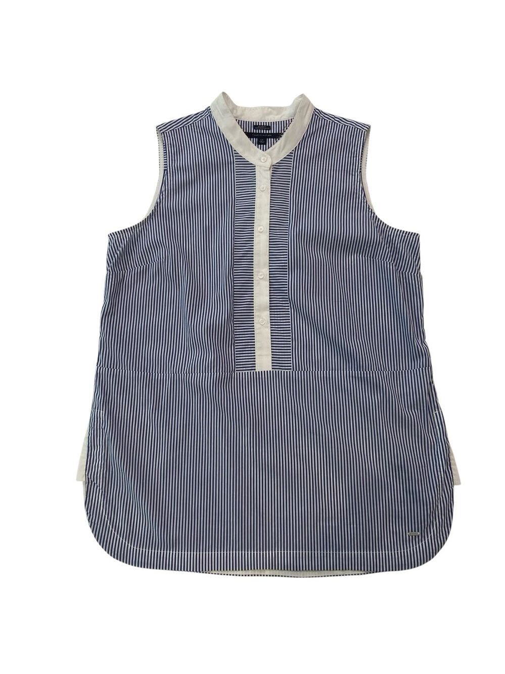 Tommy Hilfiger Nautical tunic top button up blouse blue&white Stripes sleeveless